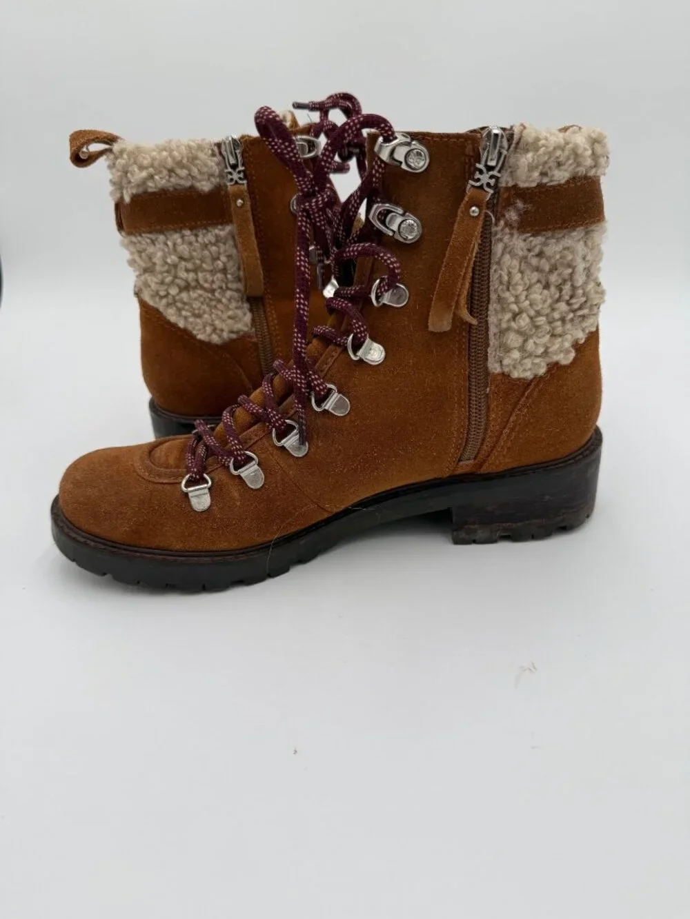 Sam Edelman Suede Lace Up Shearling Lined Hiking Boots Brown Womens 9 Circus